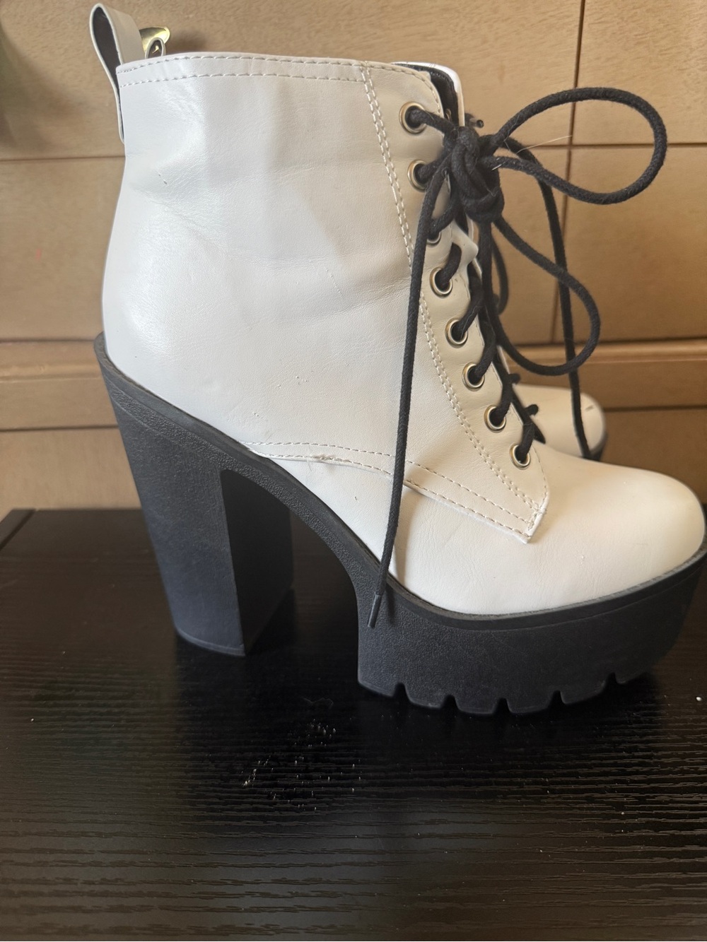 White Platform Lace-Up Ankle Boots - Women's